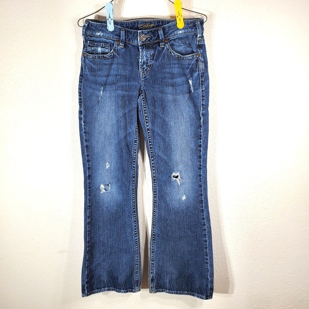 Silver Jeans Co. Aiko Womens W28 L31 Mid-Rise Bootcut Distressed Denim Jeans